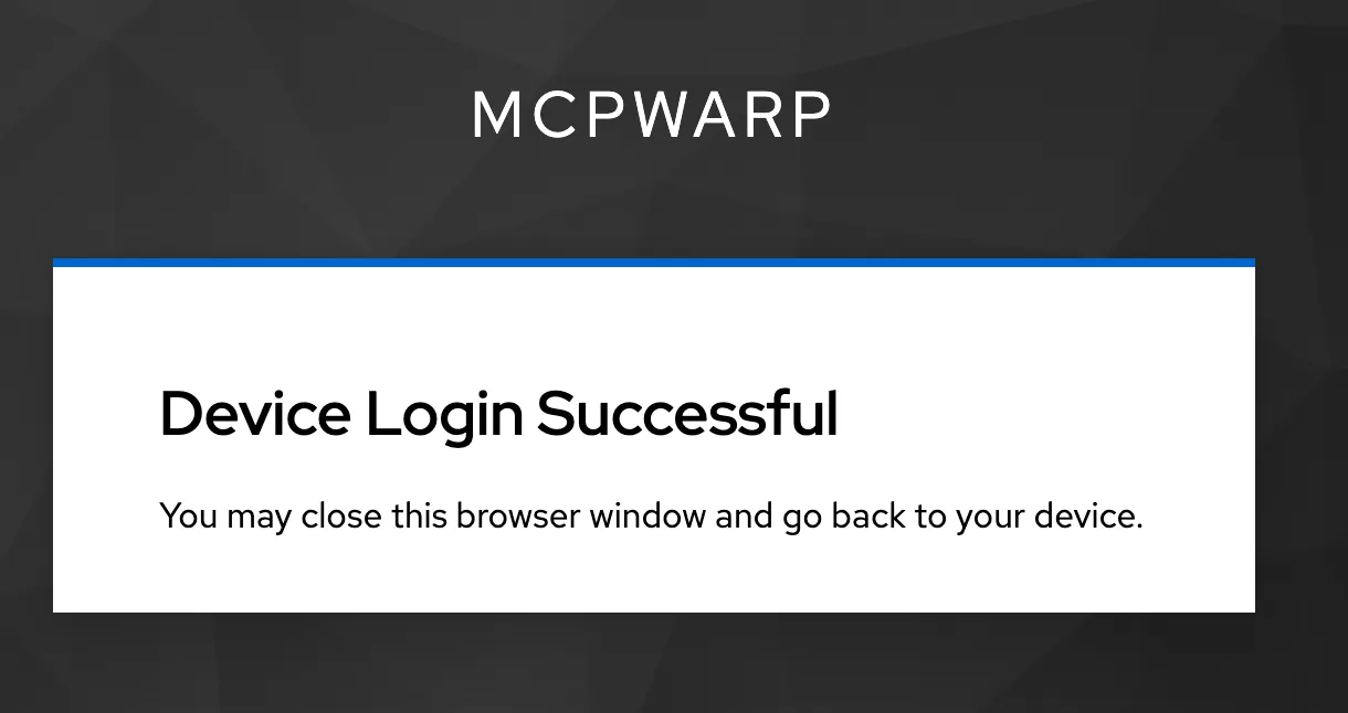 Device Login Successful page telling you to close the browser window and go back to your device.